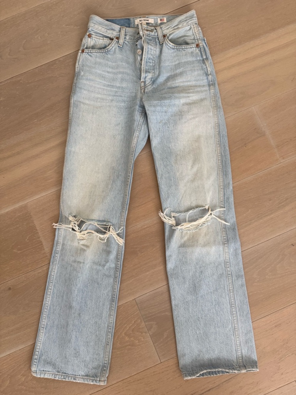 Re/Done Light Blue Denim Jeans with Contrast Stitching